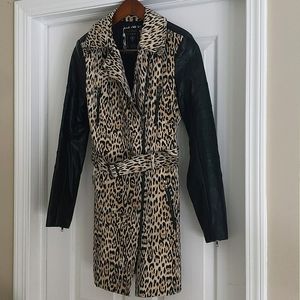 Guess Leopard Print Jacket with Vegan Leather Sleeves